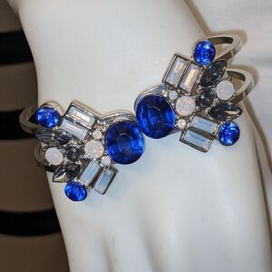 Vintage blue, white, opal silvertone rhinestone bracelet